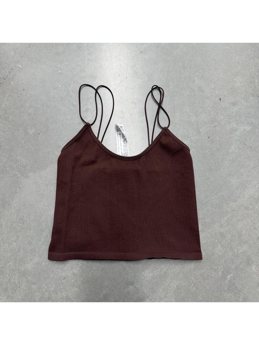 Zara Women's Brown Ribbed Cropped Cami Tank Top Double Strap Size XSmall